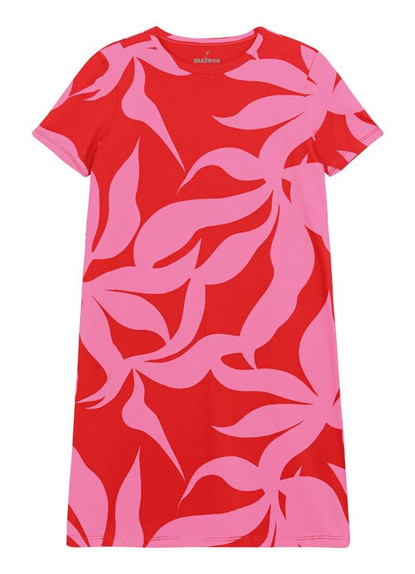 Vestido Curto Folhagens em Malha Vermelho
