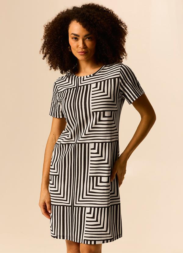 Vestido Curto Geométrico em Malha Off White