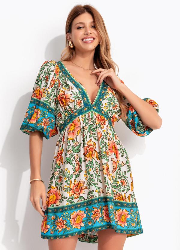 Vestido Curto Jardim Boho Bege