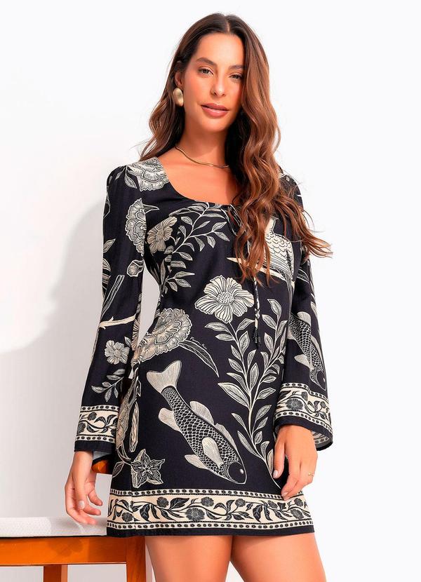 Vestido Curto Jardim de Cordel Preto