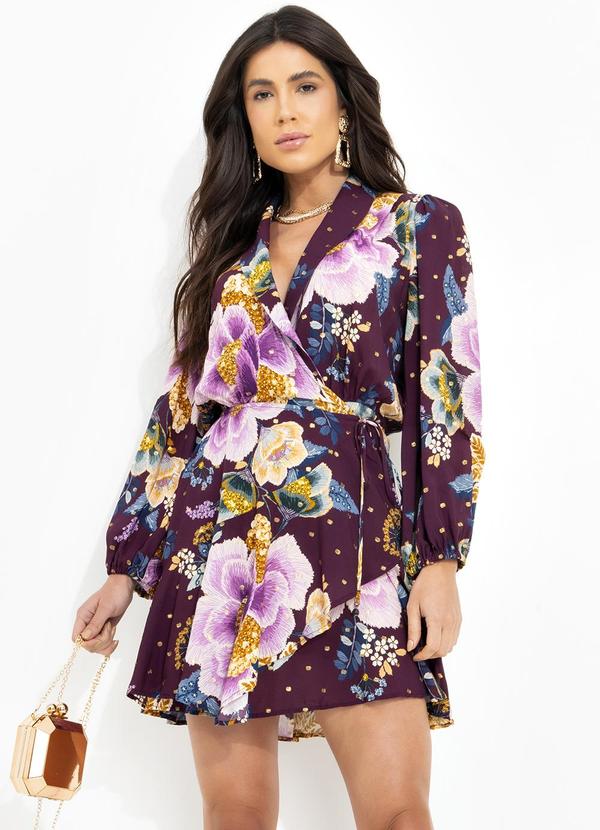 Vista 2 Vestido Curto Jardim Delicado Roxo FARM FARM