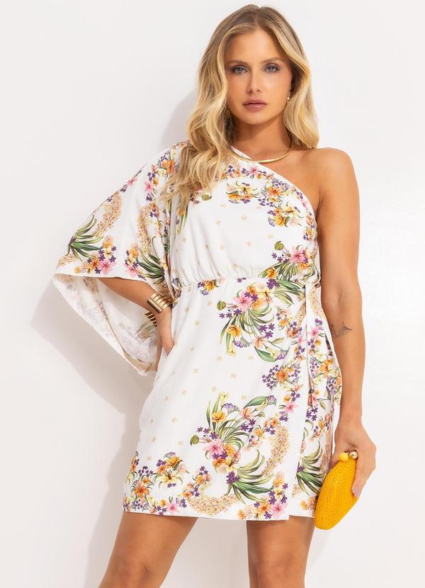 Vestido Curto Lenço Pássaro em Flor Off White