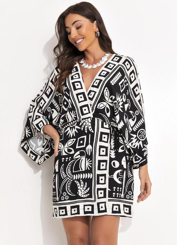 Vestido Curto Lenço Tropicano Preto