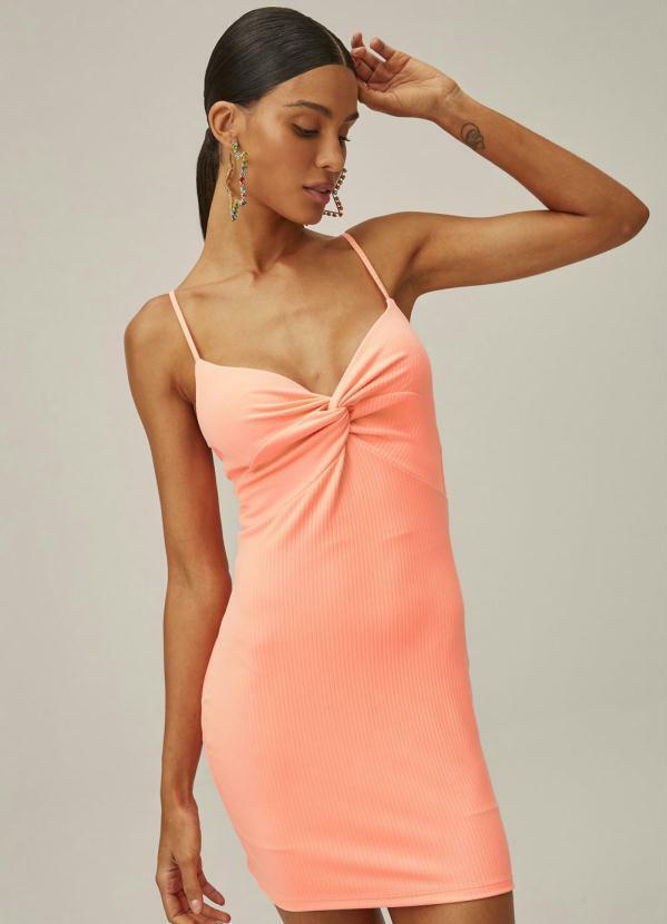 Vestido Curto Malha Canelada Laranja