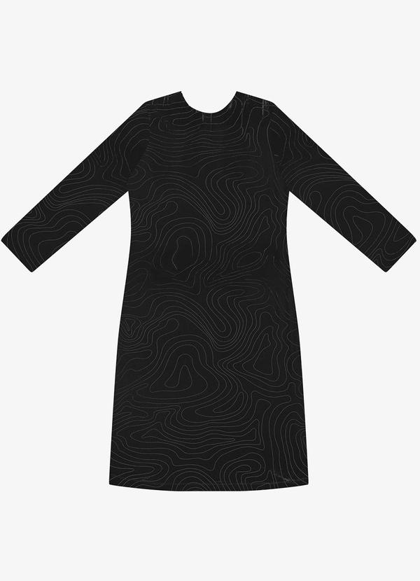 Vestido Curto Manga 7/8 Estampado Preto