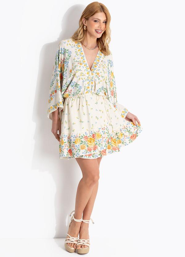Vestido Curto Manga Aurora Bege