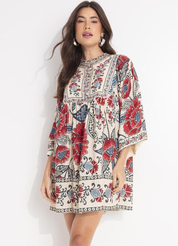 Vestido Curto Manga Francisca Bege