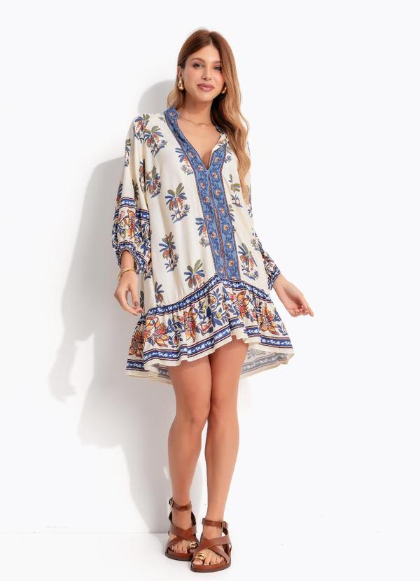 Vestido Curto Manga Luna Bege