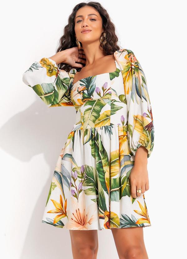 Vestido Curto Manga Tropicalia Off White