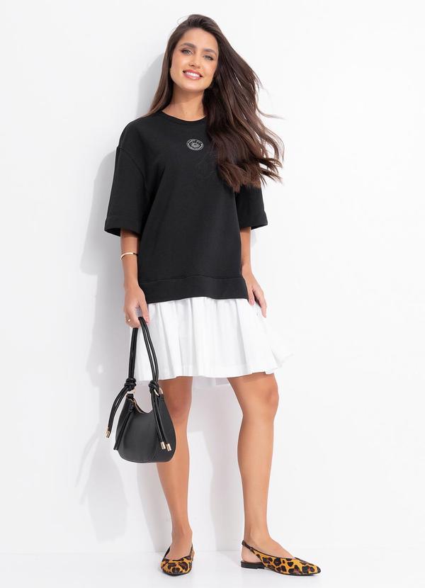 Vestido Curto Moletom Bordado Preto