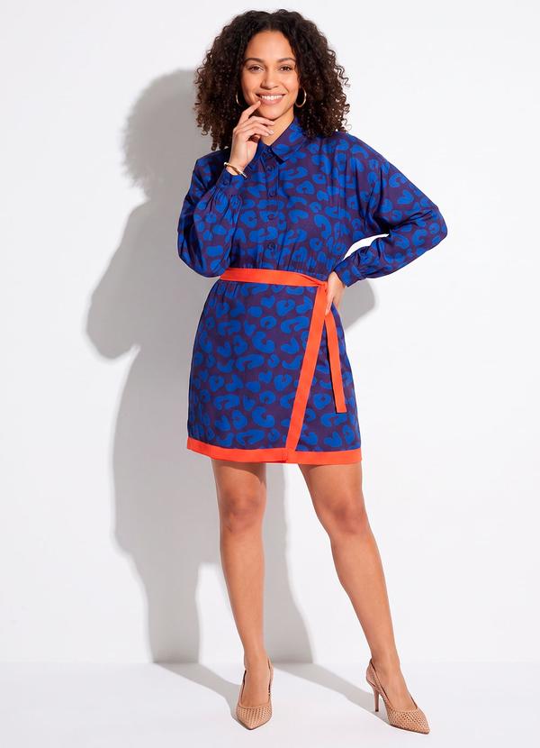 Vestido Curto Onça Marinho em Crepe Plano