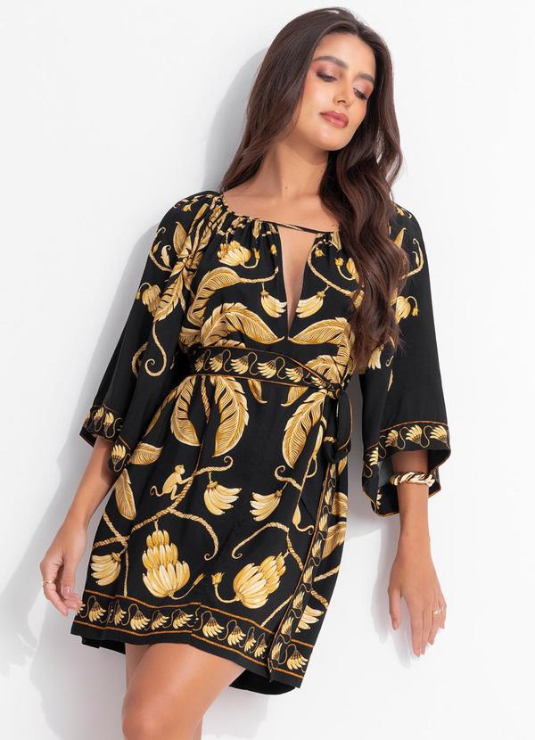 Vestido Curto Ourinho Tropical Preto