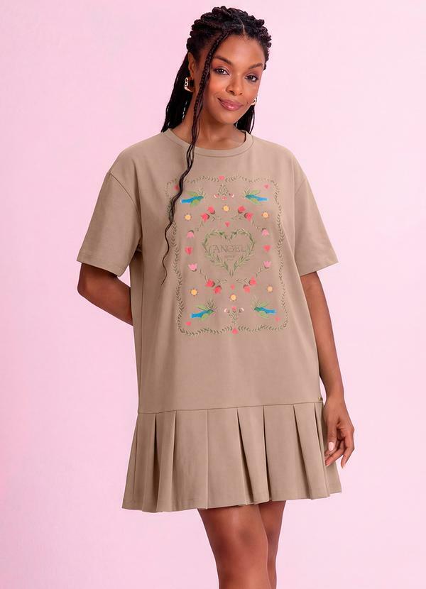 Vestido Curto Pássaros em Piquet Marrom