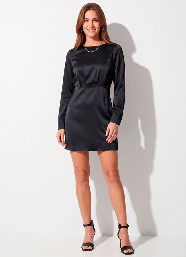 Vestido Curto Preto em Tecido Plano Acetinado