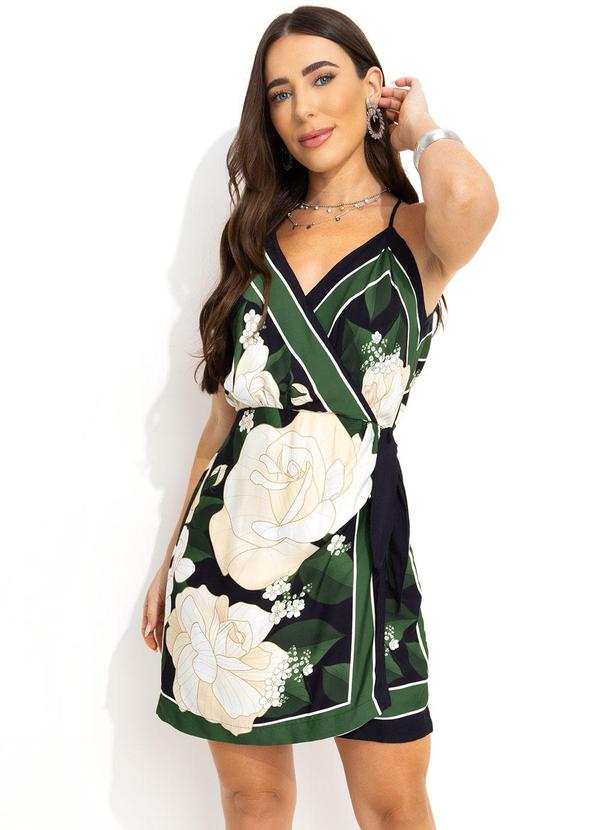 Vestido Curto Transpassado Lenço Preto