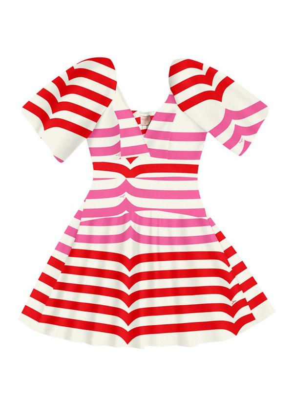 Vestido Curto Tricoline Estampada Vermelho