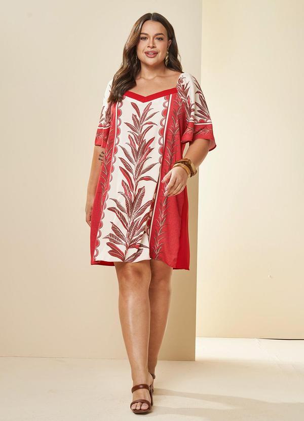 Vista 2 Vestido Curto Tropical Estampado Vermelho Doce Trama Doce Trama
