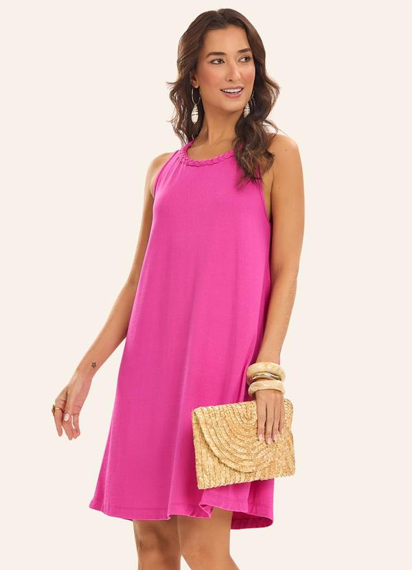 Vestido Curto Visco Maquinetada Feminino Rosa