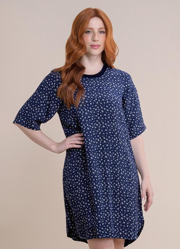 Vestido Curto Viscose Estampada Azul
