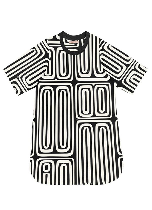 Vestido Curto Viscose Estampada Preto