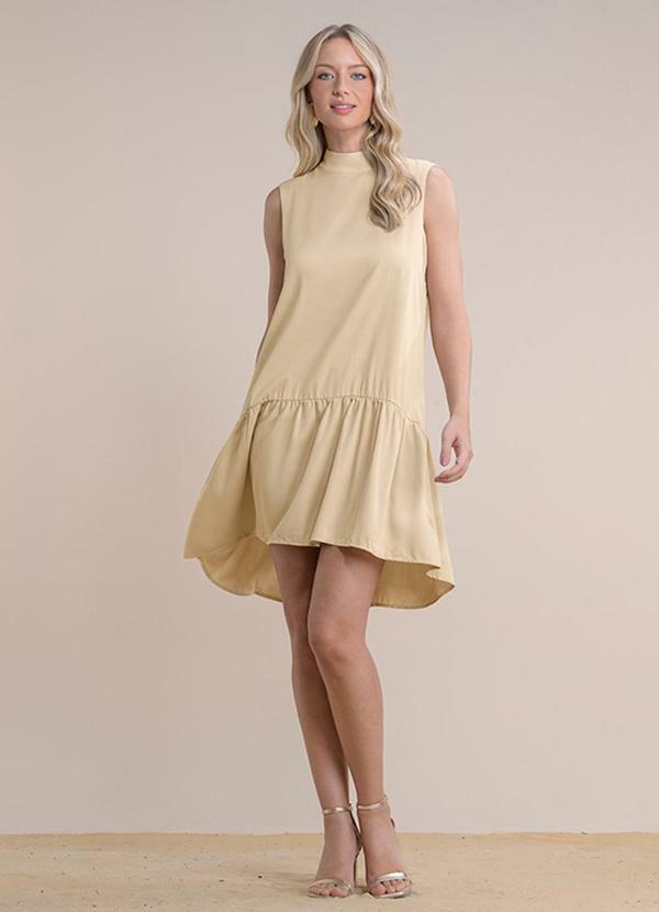 Vestido Curto Viscose Lisa Bege