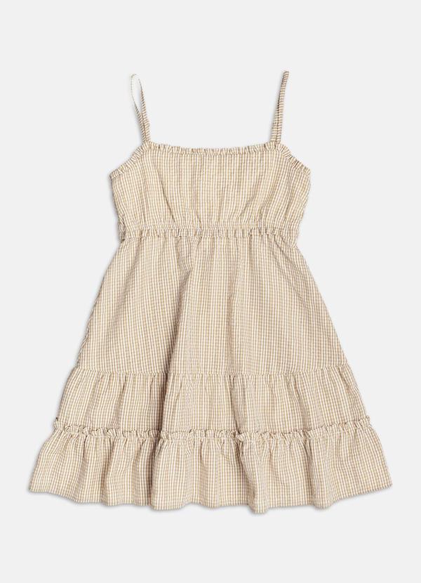 Vestido Curto Xadrez Bege