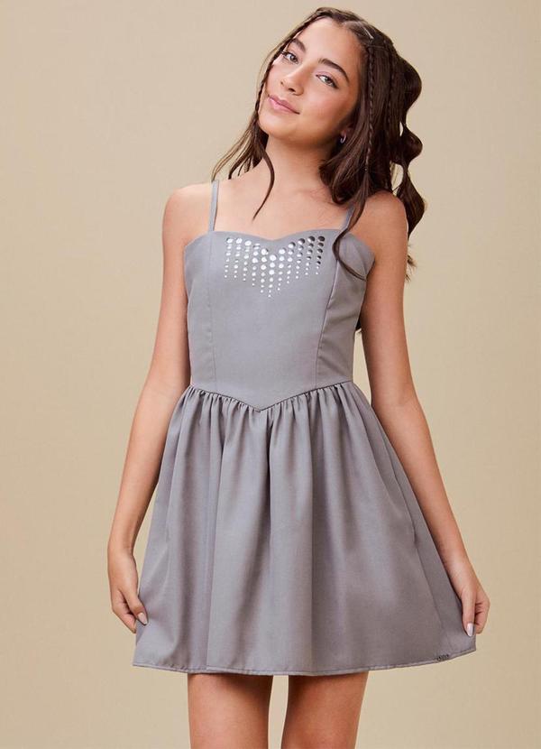 Vestido de Alfaiataria Cinza com Tachas Cinza