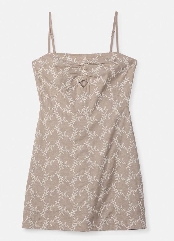 Vestido de Laise Bege Bordado Bege
