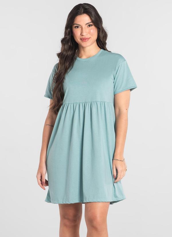 Vestido de Manga Curta em AlgodãoAzul
