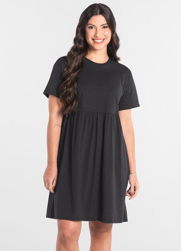 Vestido de Manga Curta em Algodão Preto