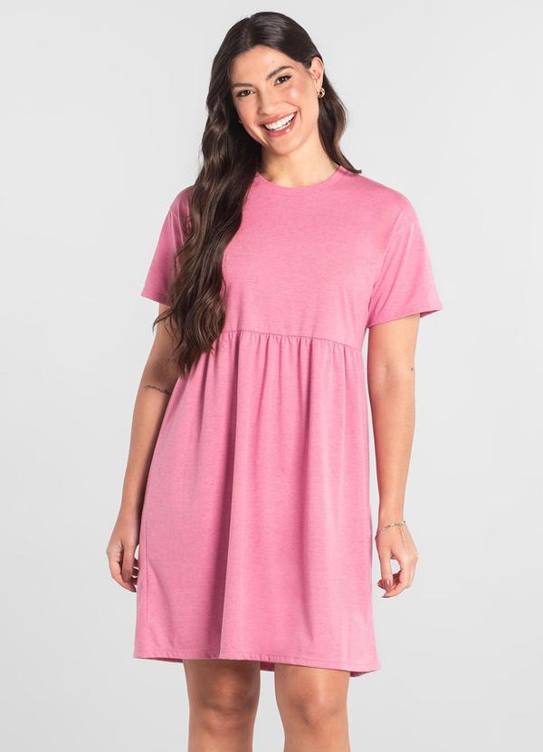 Vestido de Manga Curta em Algodão Rosa