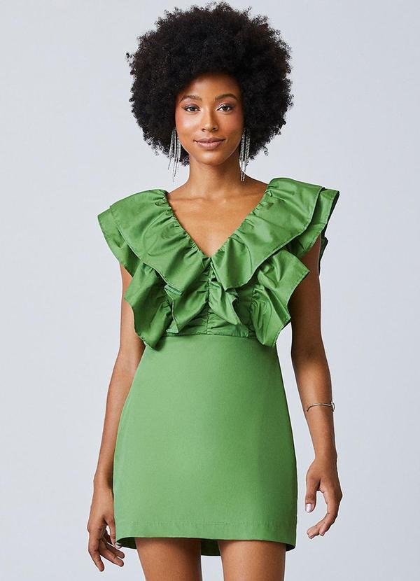 Vestido de Tricoline Verde com Babados Verde
