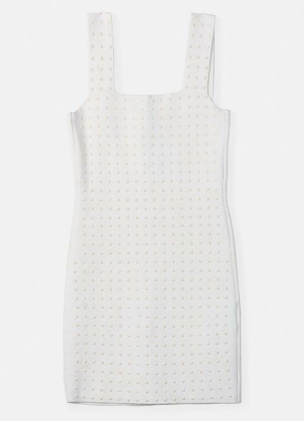 Vista 2 Vestido de Tricot com Strass Off White Authoria Authoria