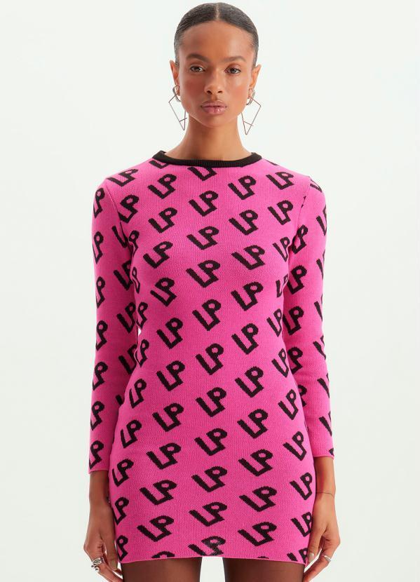 Vista 2 Vestido de Tricot Curto Logomania Rosa Lança Perfume Lança Perfume