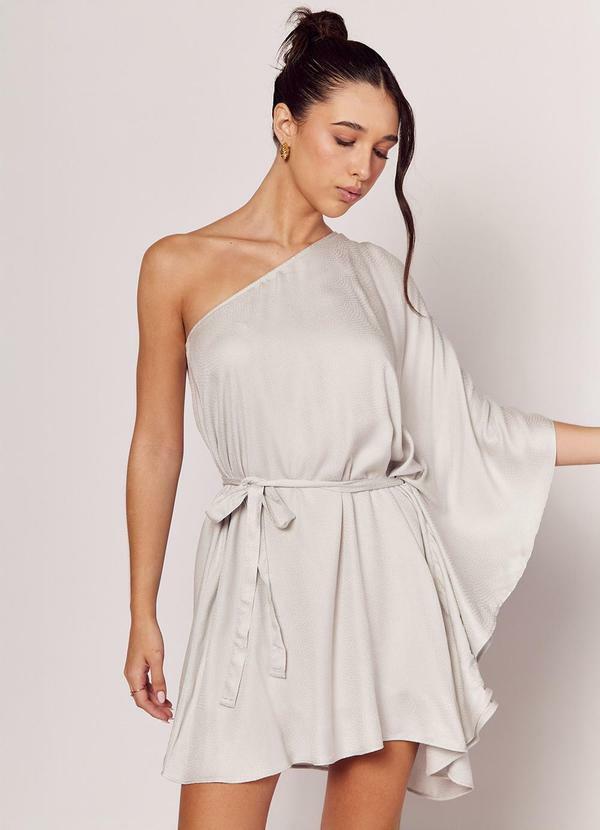 Vestido de um Ombro Só com Manga Ampla Branco