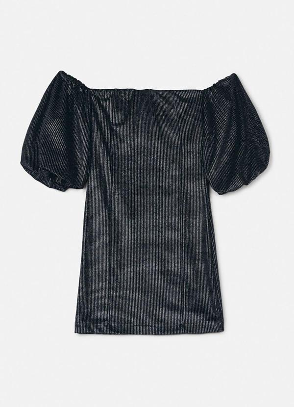 Vestido de Veludo Preto com Brilho Preto