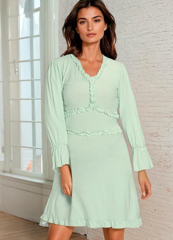 Vestido Decote V Manga Longa Verde