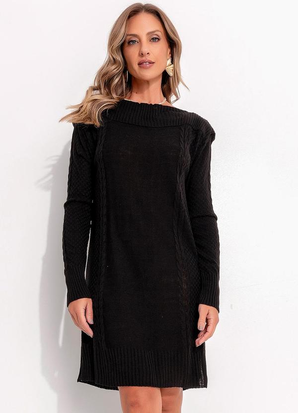 Vestido em Tricô Preto Decote Reto