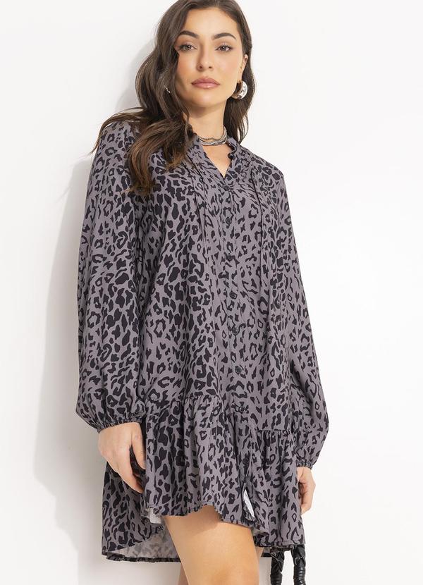 Vestido Estampado Cinza