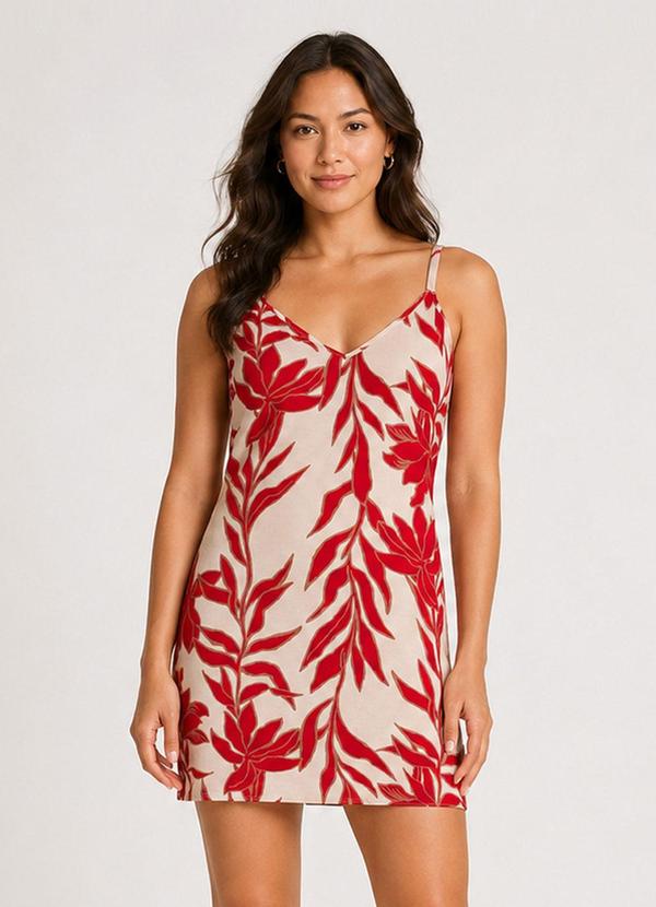 Vestido Estampado Decote em V Bege