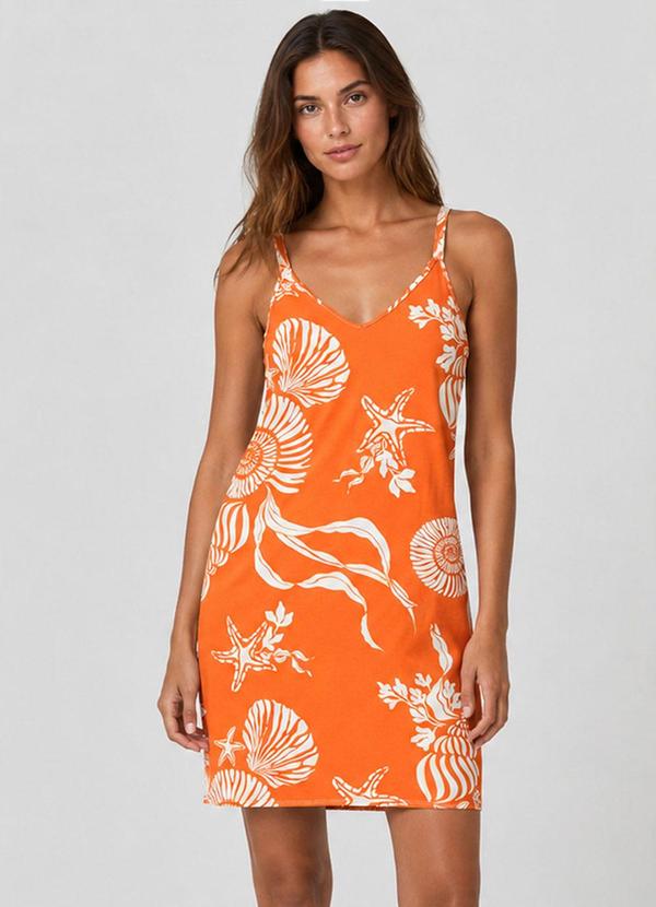 Vestido Estampado Decote em V Laranja