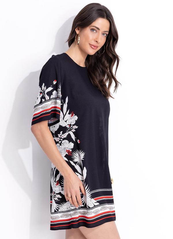 Vestido Estampado em Viscose Preto