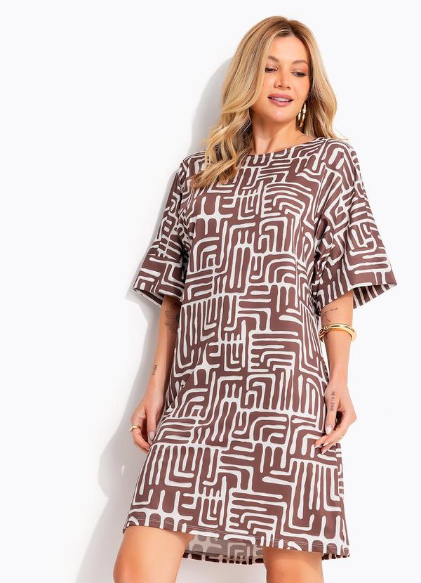 Vestido Étnico Marrom em Malha Fria