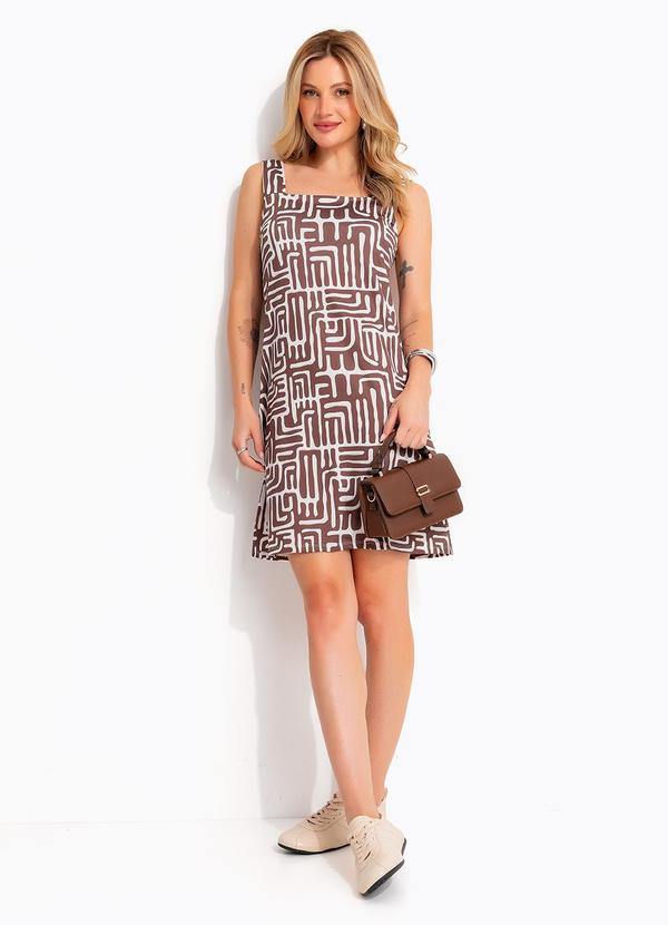 Vestido Étnico Marrom em Malha Fria