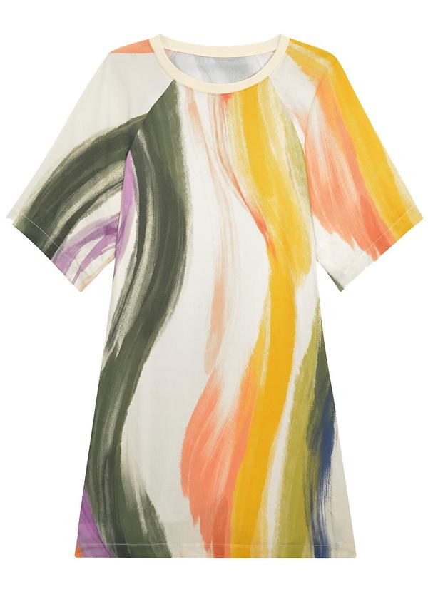 Vista 2 Vestido Evasê Abstrato com Bolso Verde Enfim Enfim