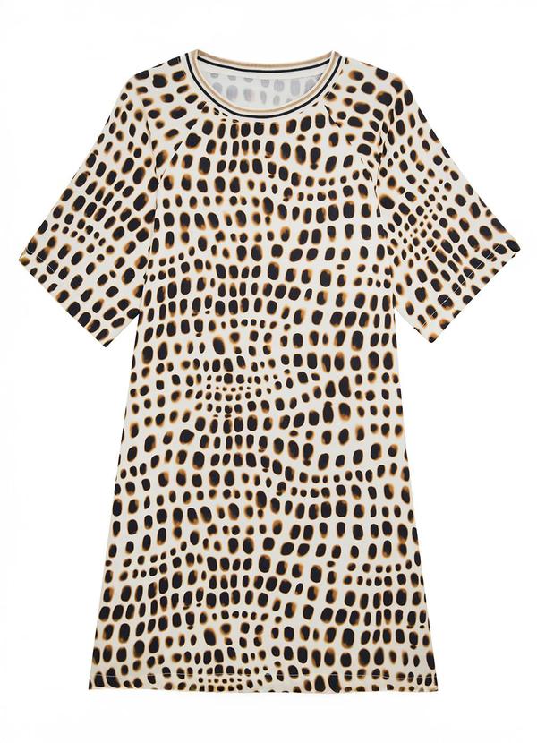 Vista 2 Vestido Evasê Animal Print com Bolso Off White
