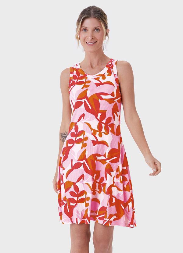 Vestido Evasê Canelado Tropical Laranja Escuro