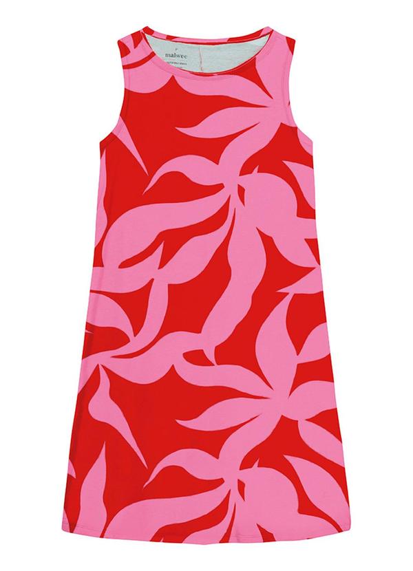 Vestido Evasê Folhagens em Malha Vermelho