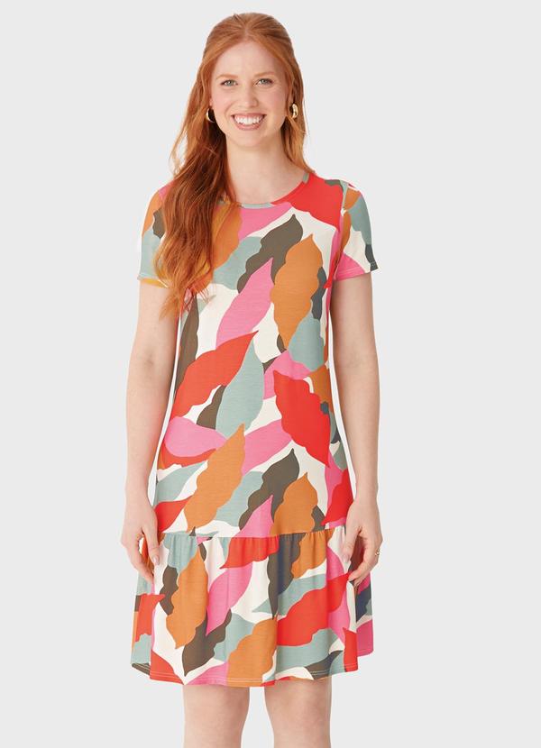 Vestido Evasê Folhagens Laranja
