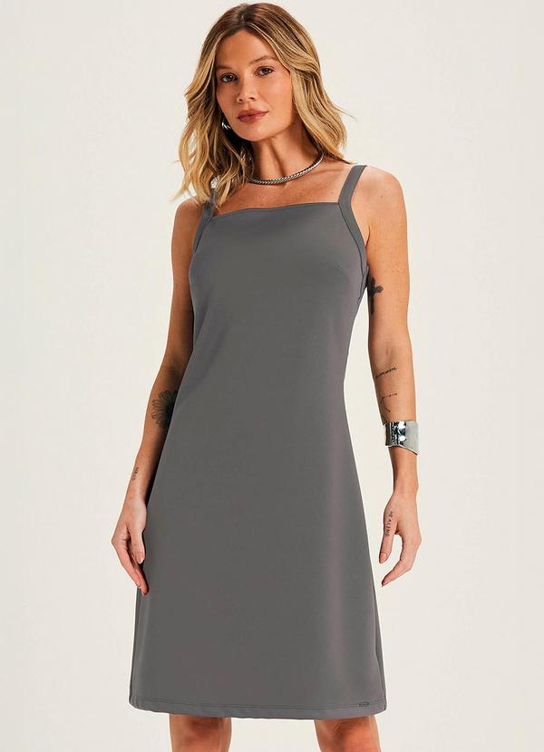 Vista 2 Vestido Feminino Alças Finas com Botões Cinza Marialícia Marialícia